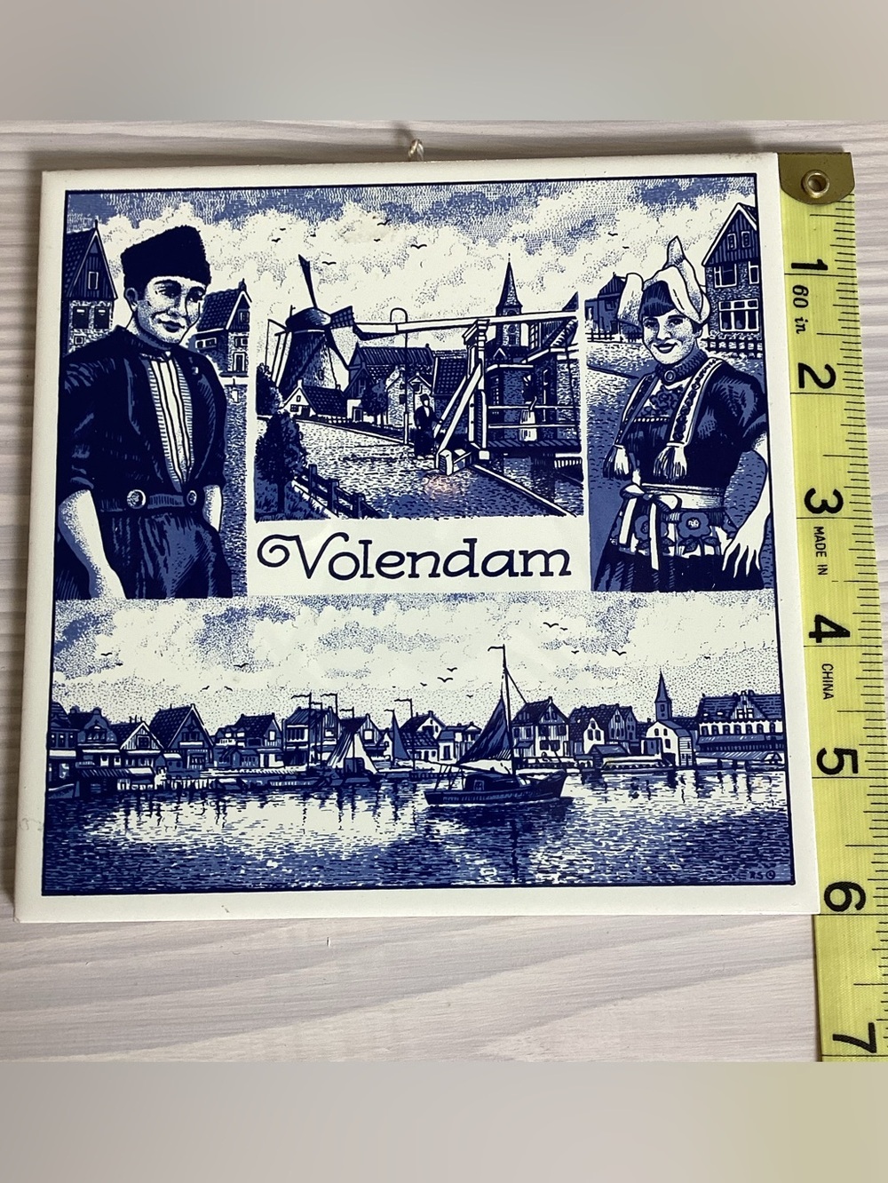 Vintage Royal Mosa Dutch Holland Volendam Delft Blue Tile Wall Decor Trivet 6x6" - Picture 4 of 5
